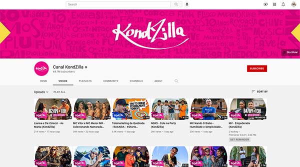 KondZilla YouTube page screen capture