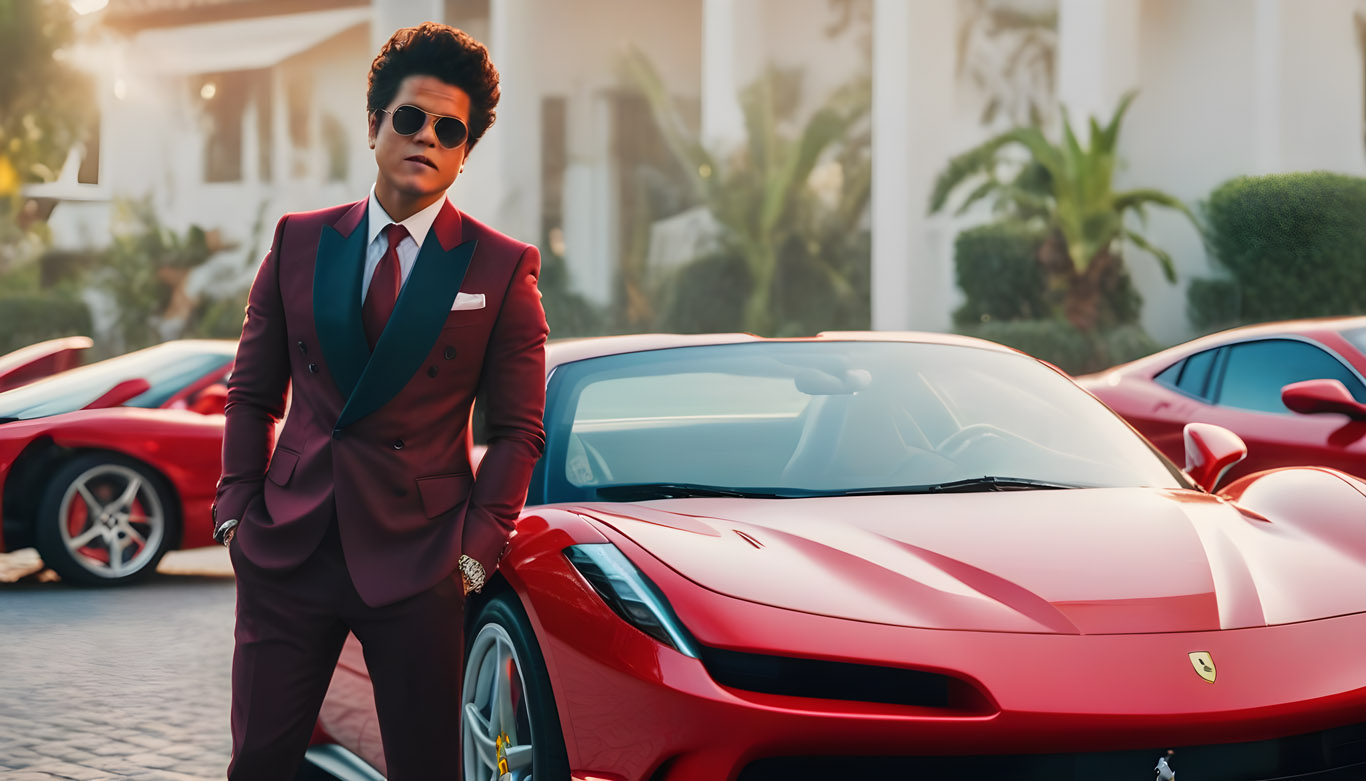 Bruno Mars with sports car