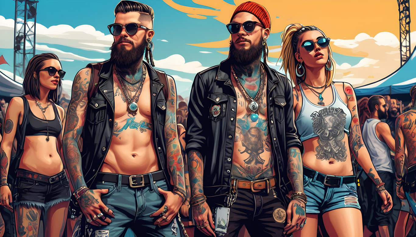 Millennial hipster types with tattoos