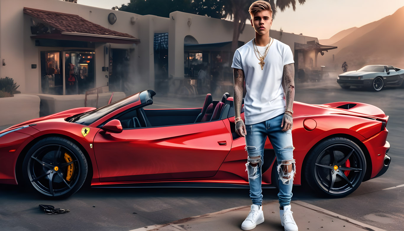 Justin Bieber red sports car